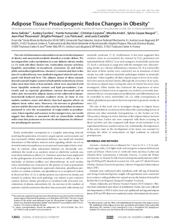 (PDF) Adipose tissue proadipogenic redox changes in obesity