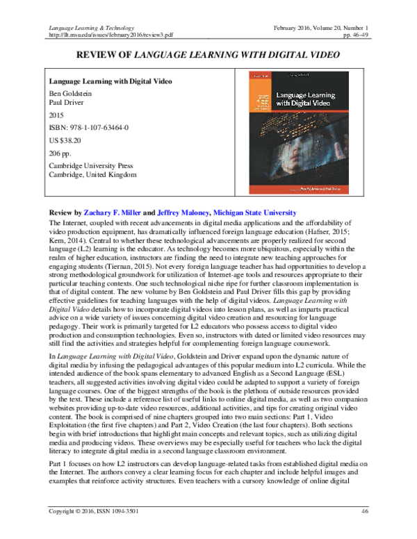 (PDF) Review of Language Learning with Digital Video
