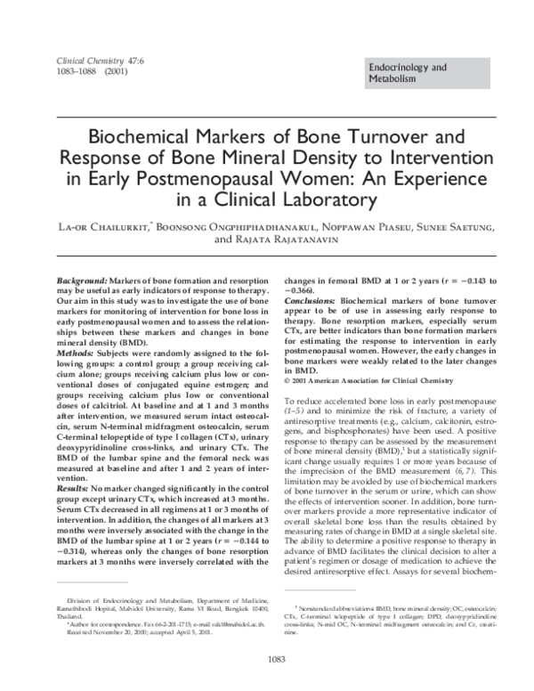 (PDF) Biochemical markers of bone turnover and response of bone mineral ...