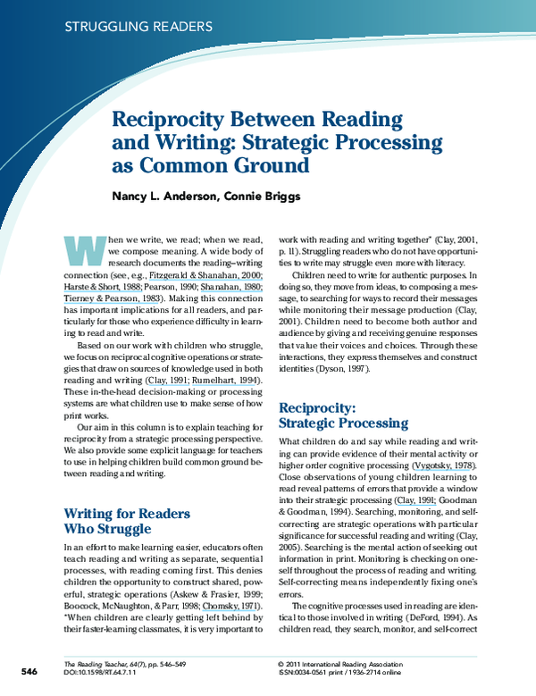 (PDF) Reciprocity Between Reading and Writing Strategic Processing as