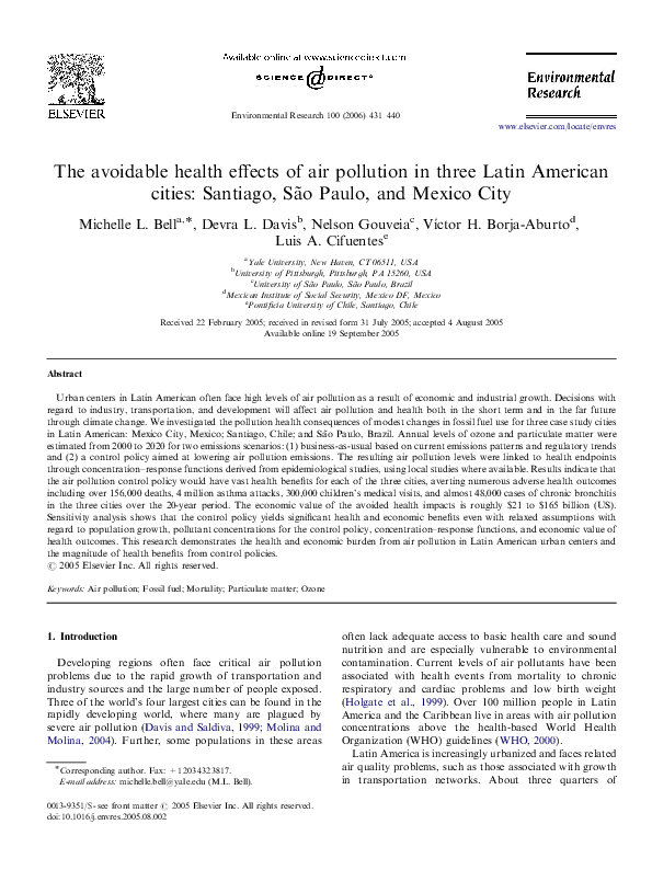 (PDF) The avoidable health effects of air pollution in three Latin ...