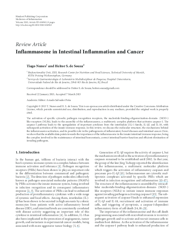 (PDF) Inflammasome in Intestinal Inflammation and Cancer