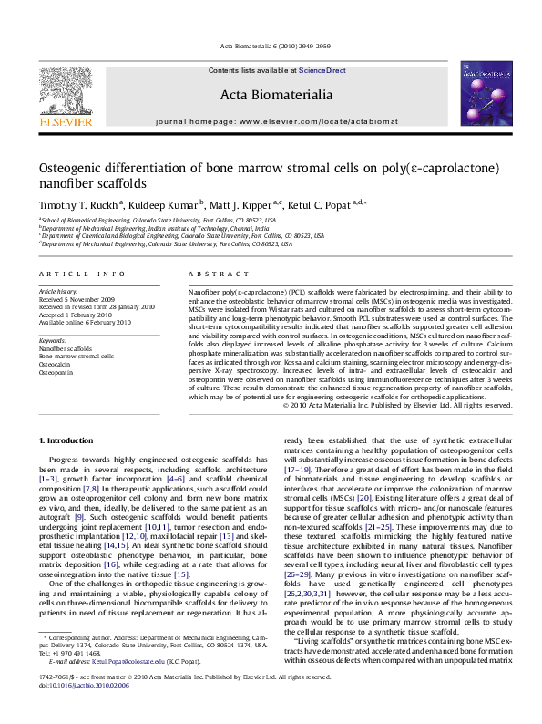 (PDF) Osteogenic differentiation of bone marrow stromal cells on poly(e ...