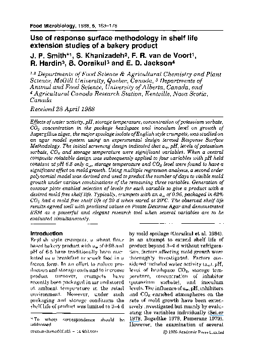 (PDF) Use of response surface methodology in shelf life extension studies of a bakery product