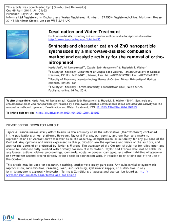 (PDF) Synthesis and Characterization of ZnO Nanoparticles Using ...