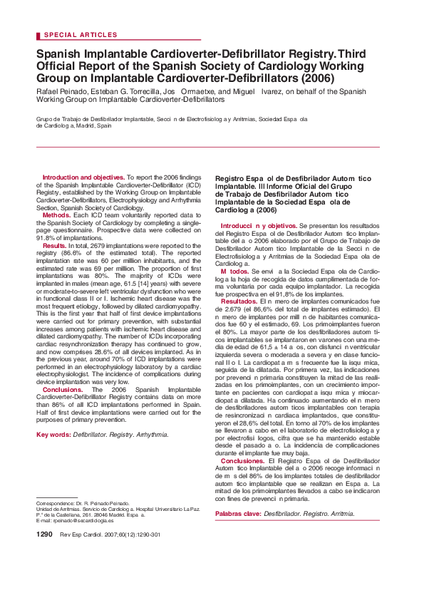 (PDF) Spanish Implantable CardioverterDefibrillator Registry. Sixth