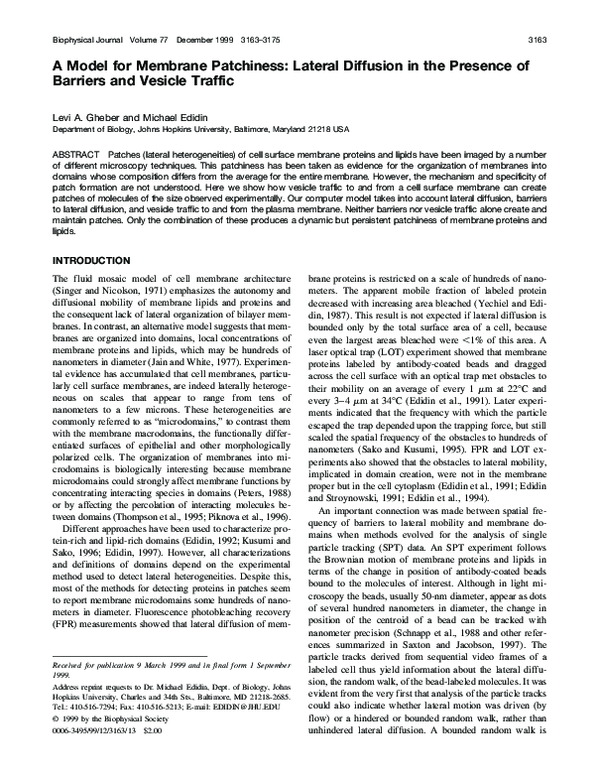 (PDF) A Model for Membrane Patchiness: Lateral Diffusion in the ...