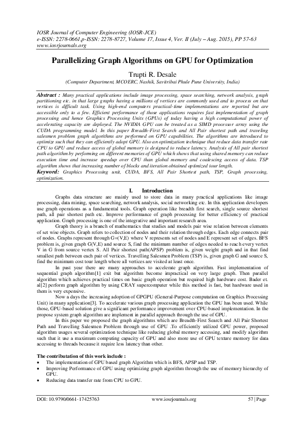 (PDF) Parallelizing Graph Algorithms on GPU for Optimization