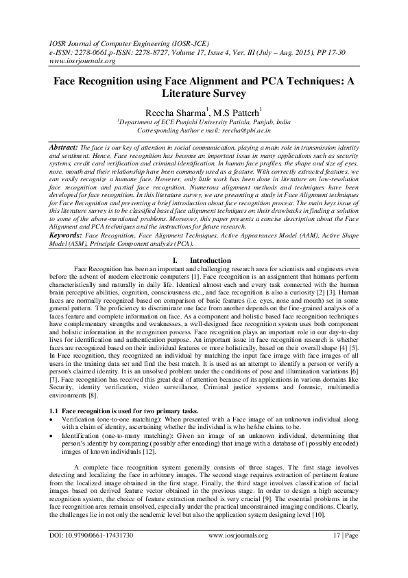 (PDF) Face Recognition using Face Alignment and PCA Techniques A