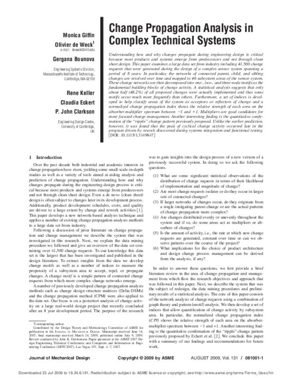 (PDF) Change Propagation Analysis in Complex Technical Systems