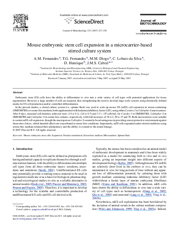 (PDF) Mouse embryonic stem cell expansion in a microcarrier-based ...
