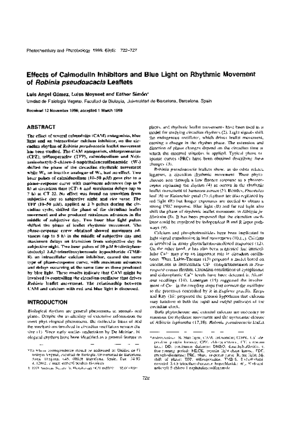 (PDF) Effects of Calmodulin Inhibitors and Blue Light on Rhythmic ...