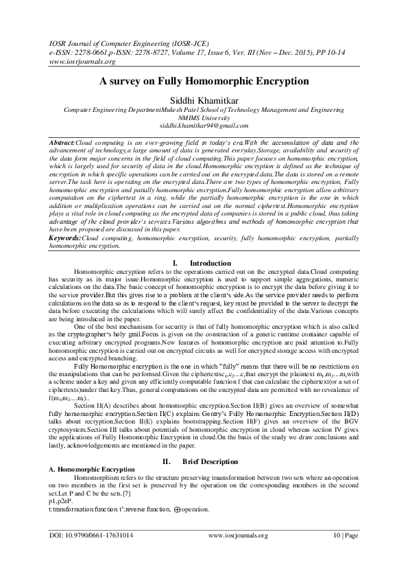 Pdf A Survey On Fully Homomorphic Encryption
