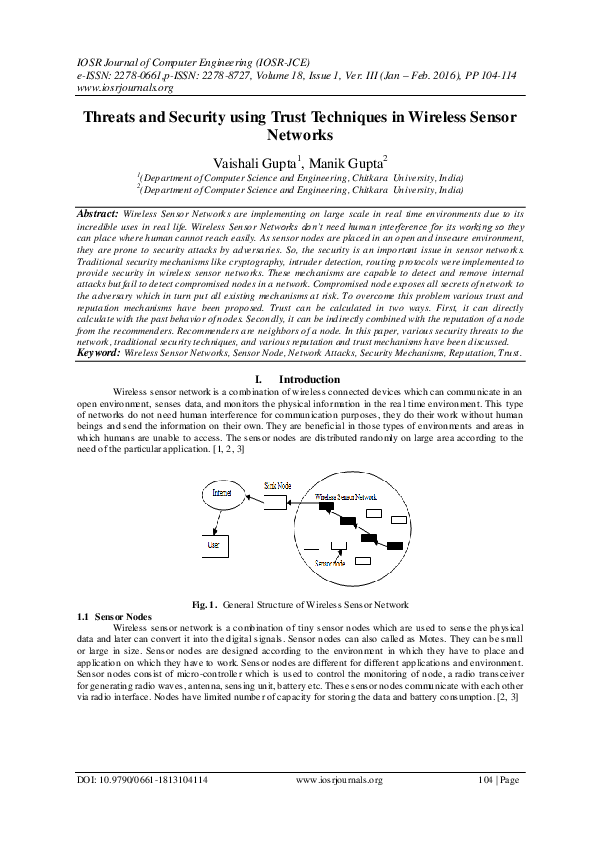 (PDF) Threats and Security using Trust Techniques in Wireless Sensor ...