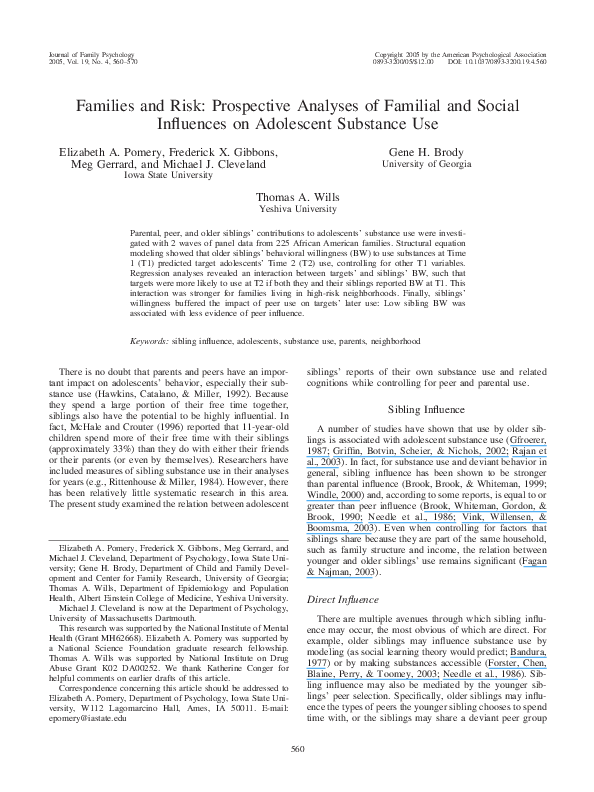 (PDF) Families and Risk: Prospective Analyses of Familial and Social ... - Societal And Familial Influences On Addiction Rates