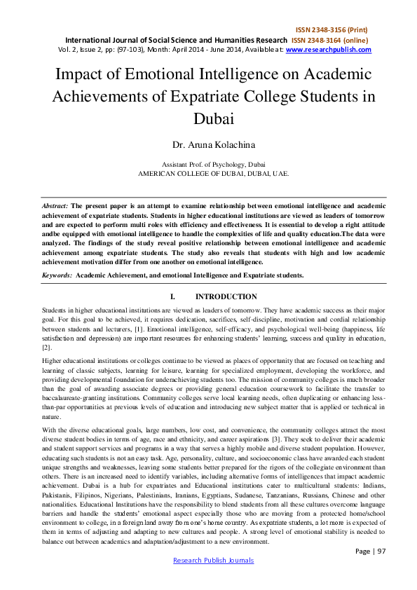 (PDF) Impact of Emotional Intelligence on Academic Achievements of ...