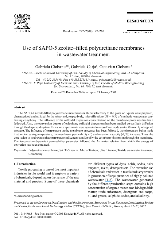 (PDF) Use of SAPO-5 zeolite–filled polyurethane membranes in wastewater ...