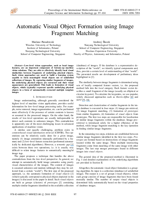 (PDF) Automatic Visual Class Formation using Image Fragment Matching ...