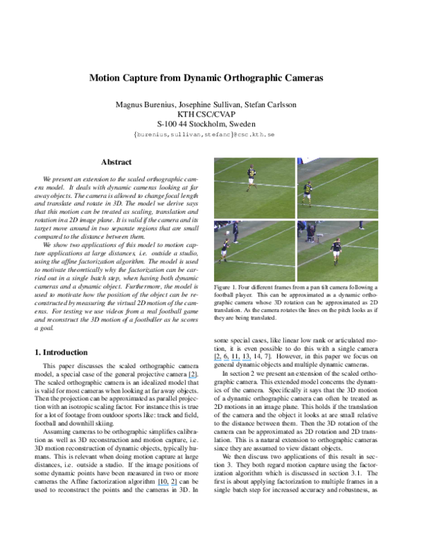 (PDF) Motion capture from dynamic orthographic cameras