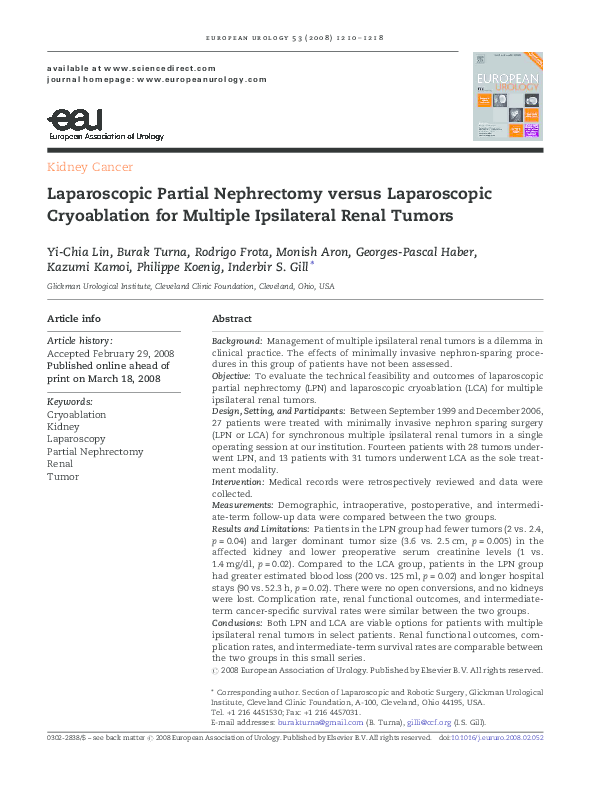 (PDF) Laparoscopic Partial Nephrectomy versus Laparoscopic Cryoablation ...