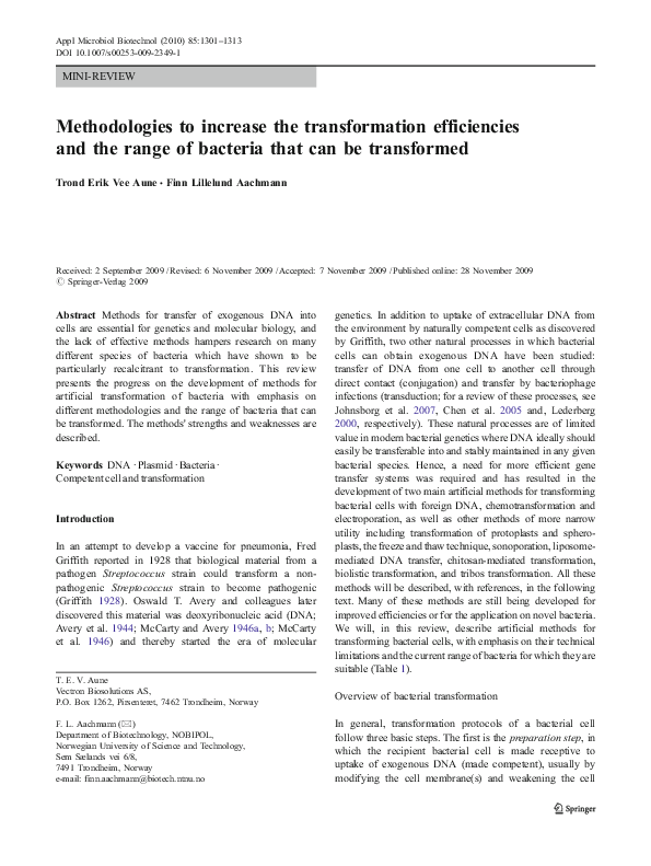 (PDF) Methodologies to increase the transformation efficiencies and the ...