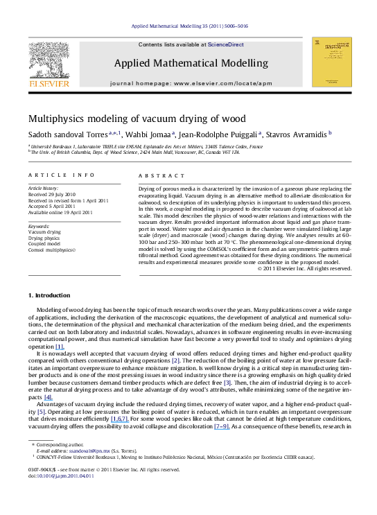 (PDF) Multiphysics modeling of vacuum drying of wood