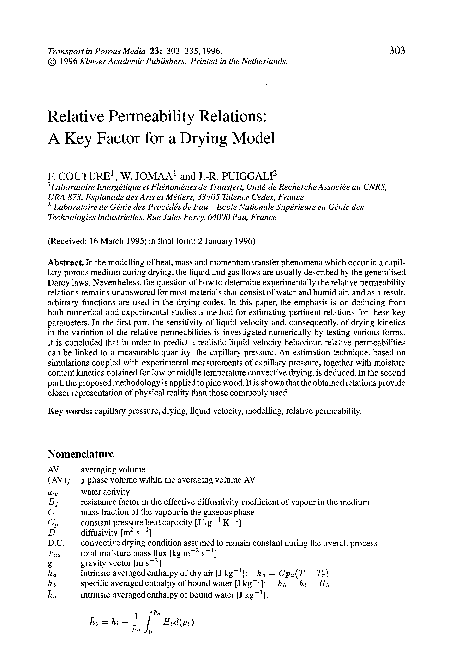 (PDF) Relative permeability relations: A key factor for a drying model