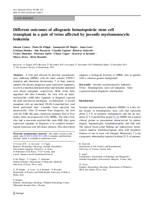 (PDF) Different outcomes of allogeneic hematopoietic stem cell ...