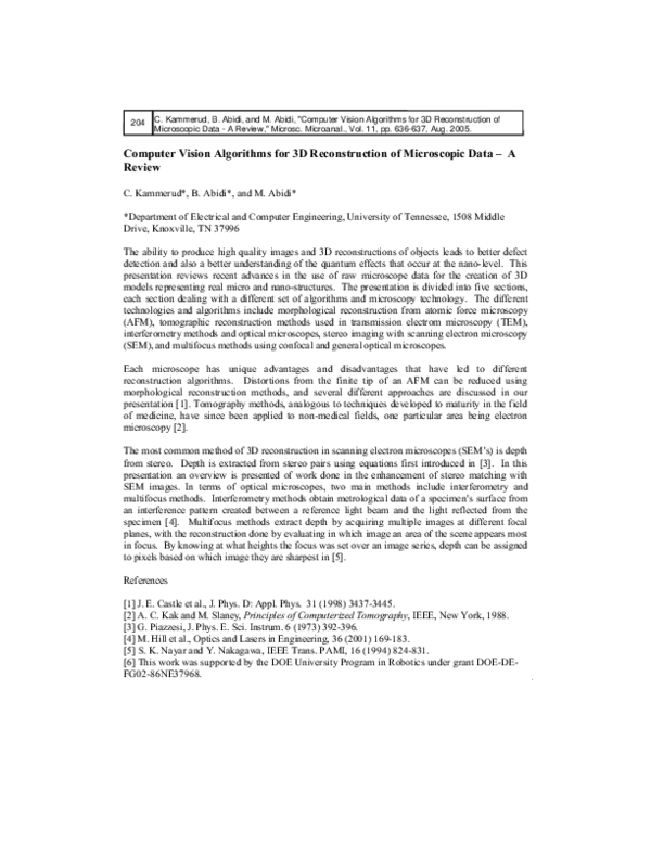 (PDF) Computer Vision Algorithms for 3D Reconstruction of Microscopic ...