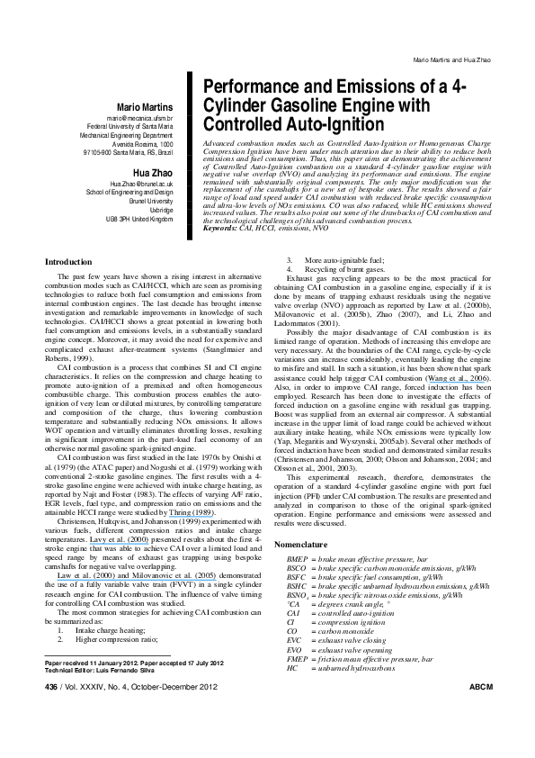 (PDF) Performance and emissions of a 4-cylinder gasoline engine with ...