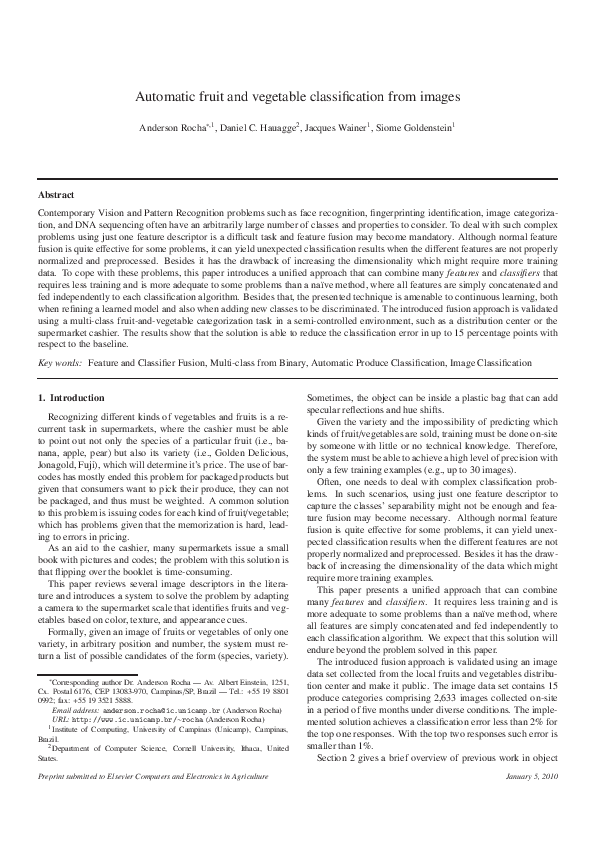 (PDF) Automatic fruit and vegetable classification from images