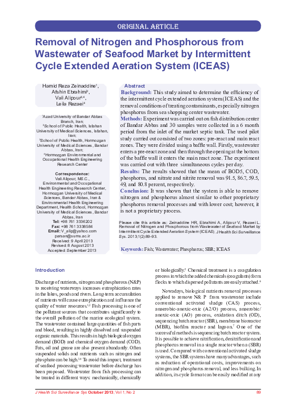 (PDF) Removal of Nitrogen and Phosphorous from Wastewater of Seafood ...