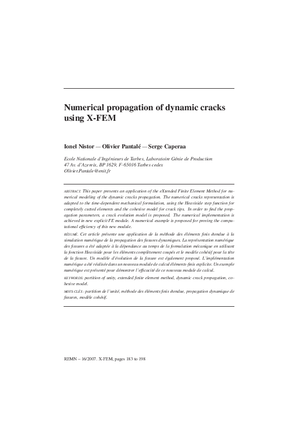 (PDF) Numerical propagation of dynamic cracks using X-FEM
