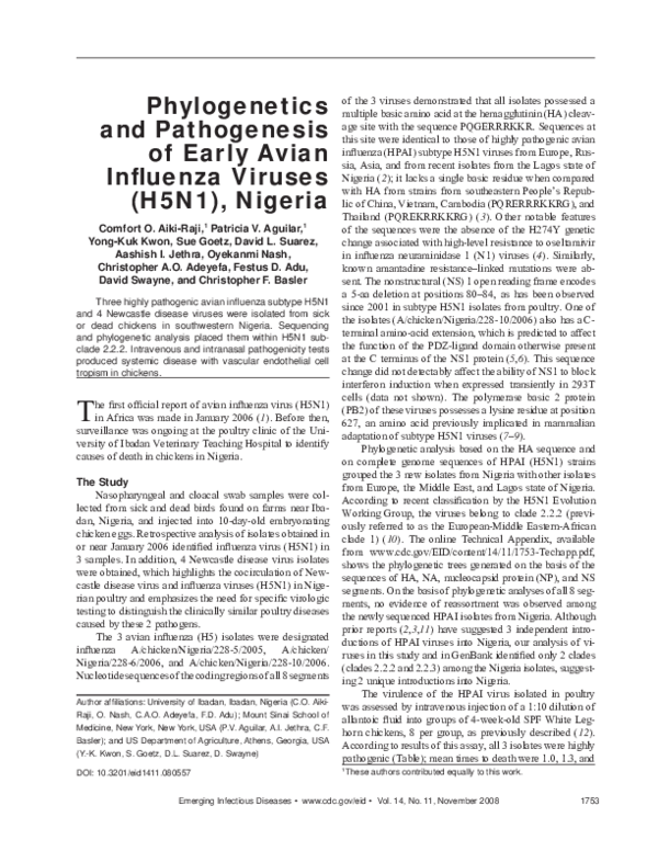 (PDF) Phylogenetics and Pathogenesis of Early Avian Influenza Viruses ...