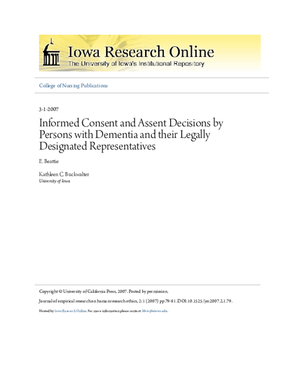 (PDF) Informed Consent and Assent Decisions by Persons with Dementia ...