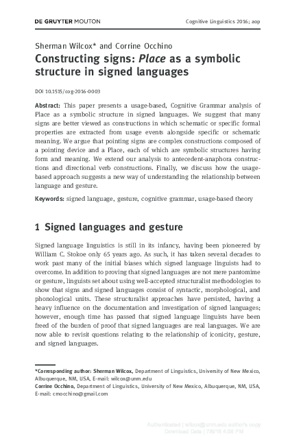 (PDF) Constructing signs: Place as a symbolic structure in signed languages