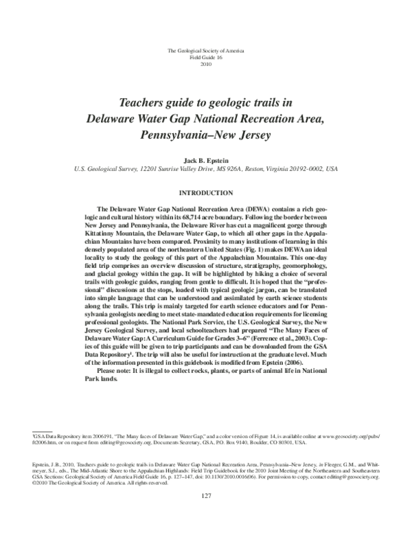 (PDF) Teachers guide to geologic trails in Delaware Water Gap National ...