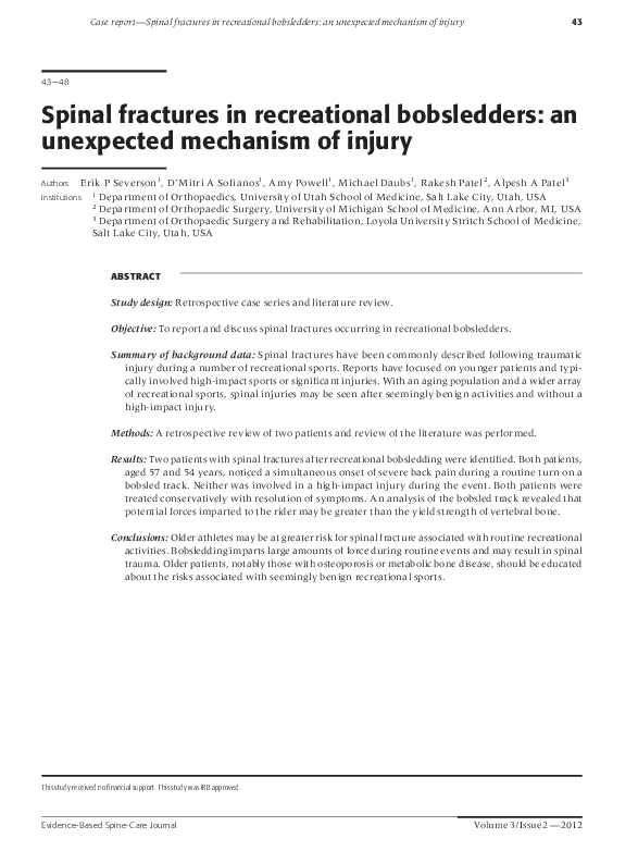 (PDF) Spinal fractures in recreational bobsledders: an unexpected ...
