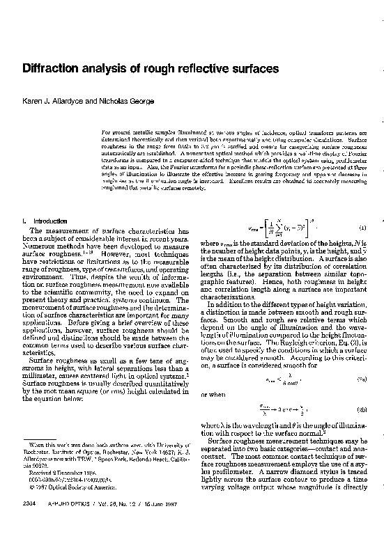 (PDF) Diffraction analysis of rough reflective surfaces