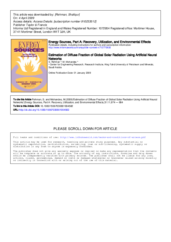 (PDF) Estimation of Diffuse Fraction of Global Solar Radiation Using ...