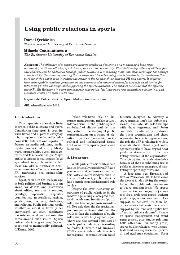 (PDF) Using public relations in sports Daniel Serbanica Academia.edu