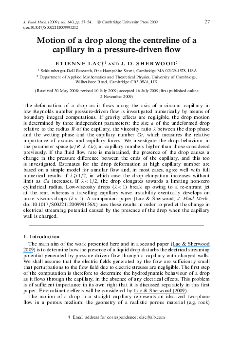 (PDF) Motion of a drop along the centreline of a capillary in a ...