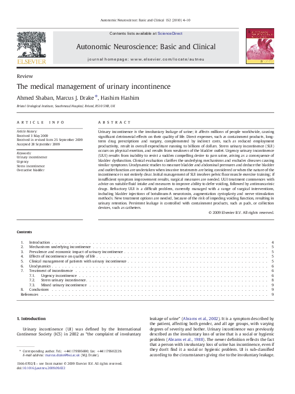 (PDF) The medical management of urinary incontinence