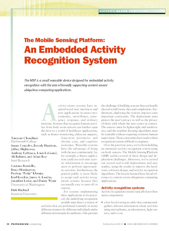 (PDF) The Mobile Sensing Platform: An Embedded Activity Recognition System
