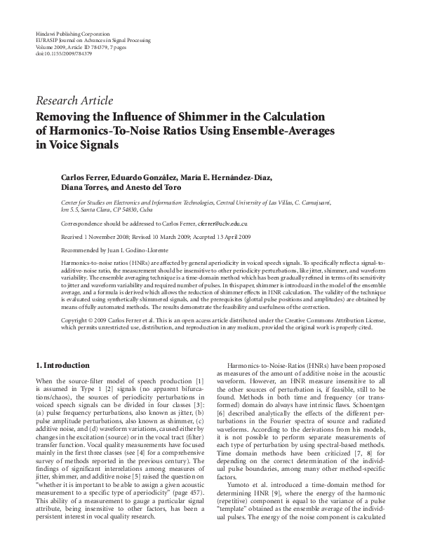(PDF) Removing the Influence of Shimmer in the Calculation of Harmonics