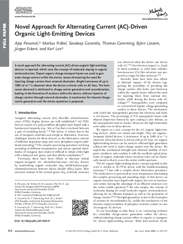 (PDF) Novel Approach for Alternating Current (AC)-Driven Organic Light ...