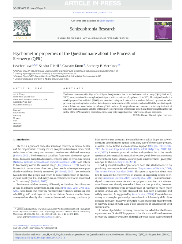 (PDF) Psychometric properties of the Questionnaire about the Process of ...