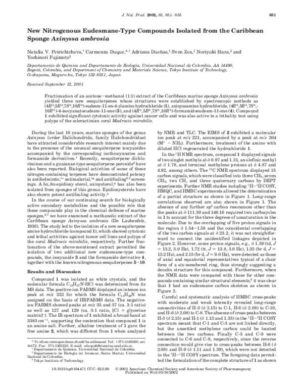 (PDF) New Nitrogenous Eudesmane-Type Compounds Isolated from the ...