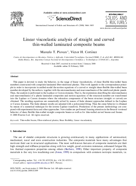 (PDF) Linear viscoelastic analysis of straight and curved thinwalled