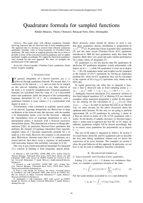 (PDF) Quadrature formula for sampled functions